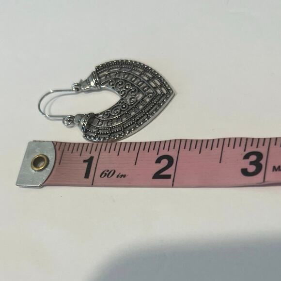 New Silvertone Filigree Boho 1.75 inch Dangling Pierced Earrings - Picture 2 of 2